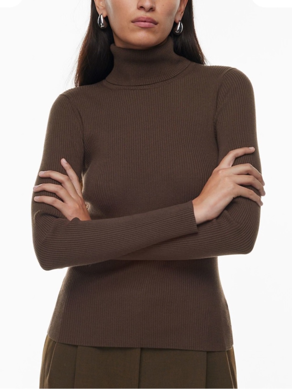Babaton Compel Ribbed Turtleneck in Rich Mocha Brown (Size M)